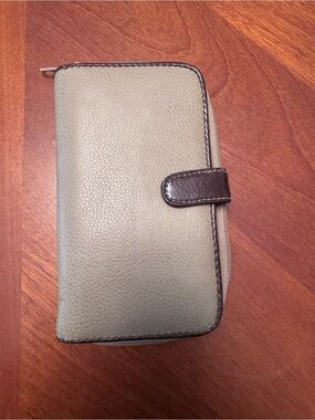 ROSETTI: Leather Zip Wallet in Light Beige with Dark Brown Trim